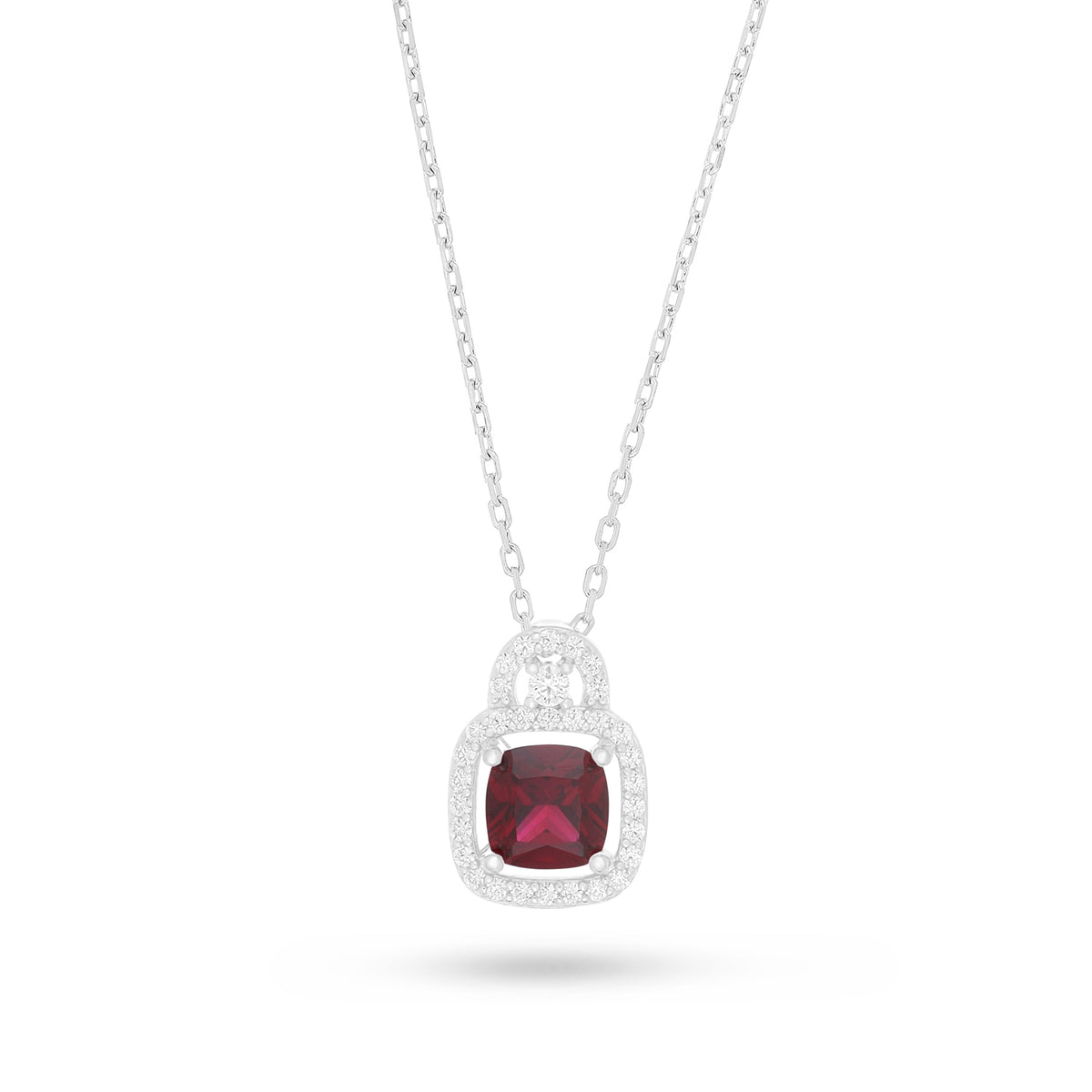 Sterling Silver 925 Necklace Rhodium Plated Embedded With Ruby Corundum And White Zircon