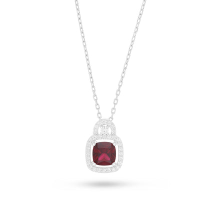 Sterling Silver 925 Necklace Rhodium Plated Embedded With Ruby Corundum And White Zircon