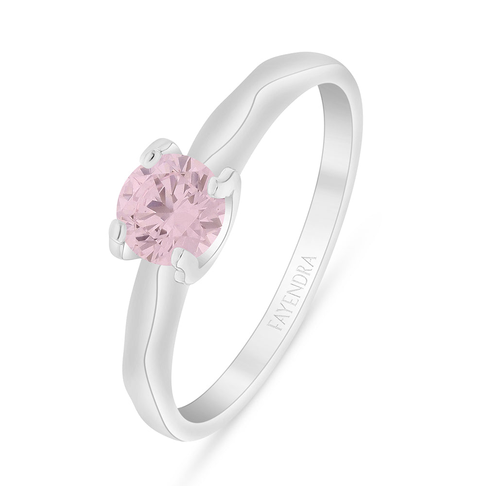 Sterling Silver 925 Ring Rhodium Plated Embedded With Pink Zircon