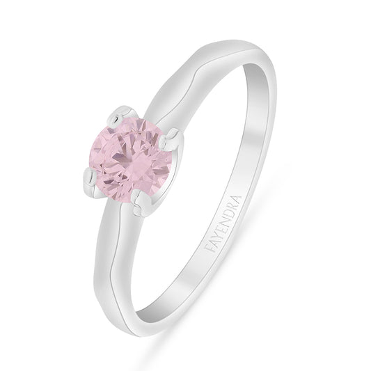 Sterling Silver 925 Ring Rhodium Plated Embedded With Pink Zircon