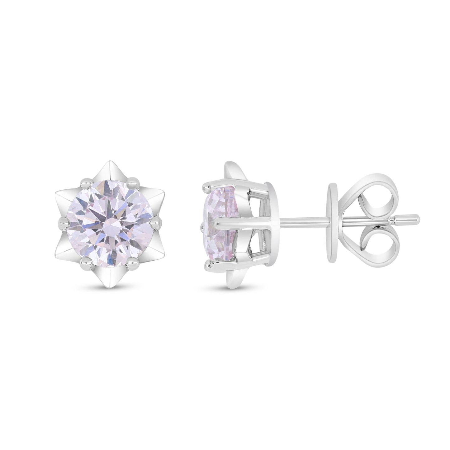 Sterling Silver 925 Earring Rhodium Plated Embedded With Pink Zircon And White Zircon
