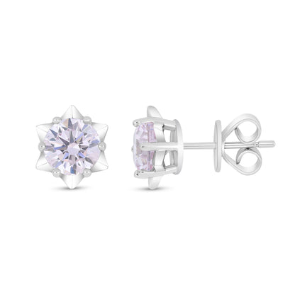 Sterling Silver 925 Earring Rhodium Plated Embedded With Pink Zircon And White Zircon