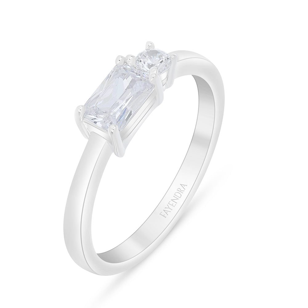 Sterling Silver 925 Ring Rhodium Plated Embedded With White Zircon