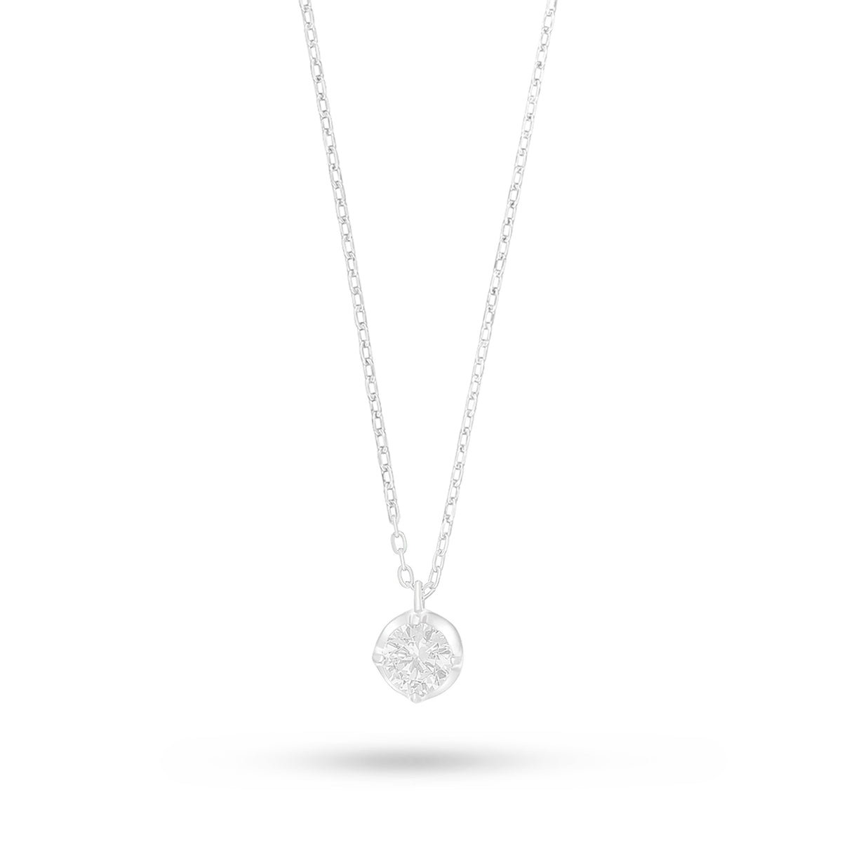 Sterling Silver 925 Necklace Rhodium Plated Embedded With White Zircon