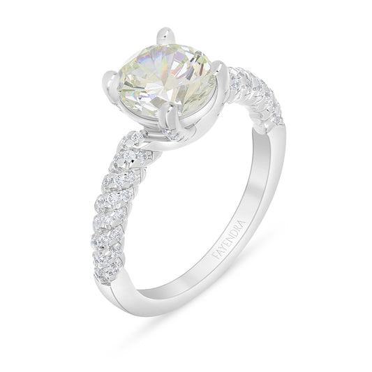 Sterling Silver 925 Ring Rhodium Plated Embedded With Diamond Zircon And White Zircon