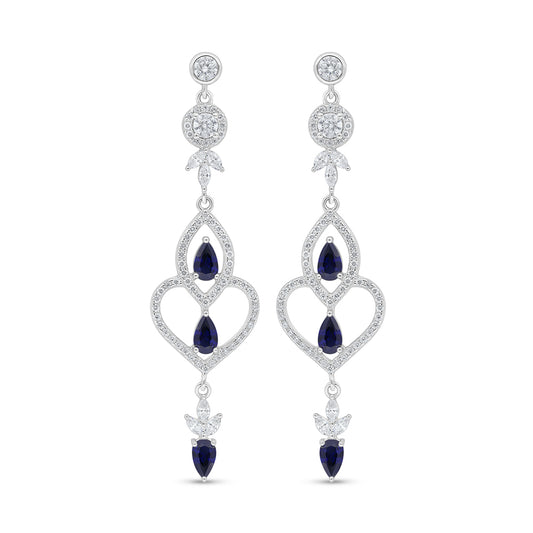 Sterling Silver 925 Earring Rhodium Plated Embedded With Sapphire Corundum And White Zircon