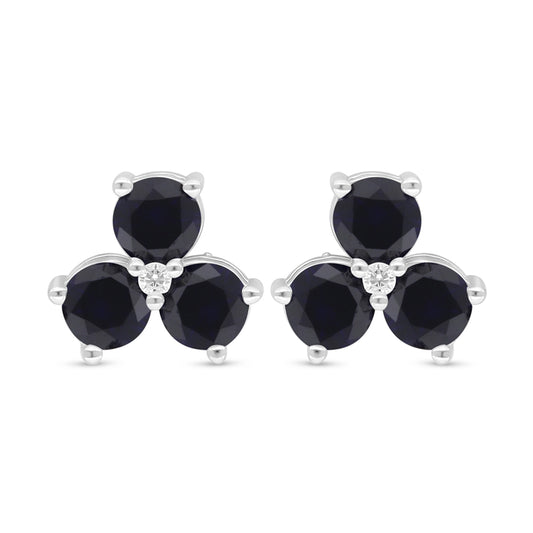 Sterling Silver 925 Earring Rhodium Plated Embedded With Sapphire Corundum And White Zircon