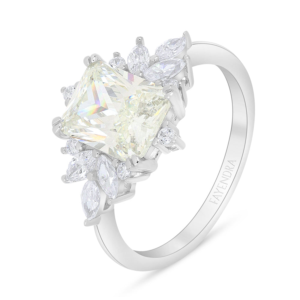 Sterling Silver 925 Ring Rhodium Plated Embedded With Diamond Zircon And White Zircon