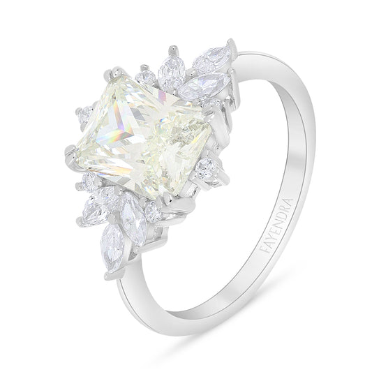 Sterling Silver 925 Ring Rhodium Plated Embedded With Diamond Zircon And White Zircon