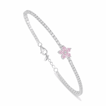 Sterling Silver 925 Bracelet Rhodium Plated Embedded With Pink Zircon And White Zircon