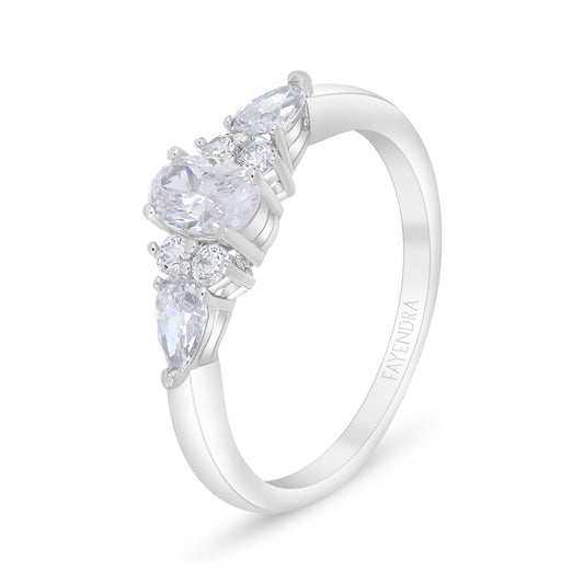 Sterling Silver 925 Ring Rhodium Plated Embedded With White Zircon