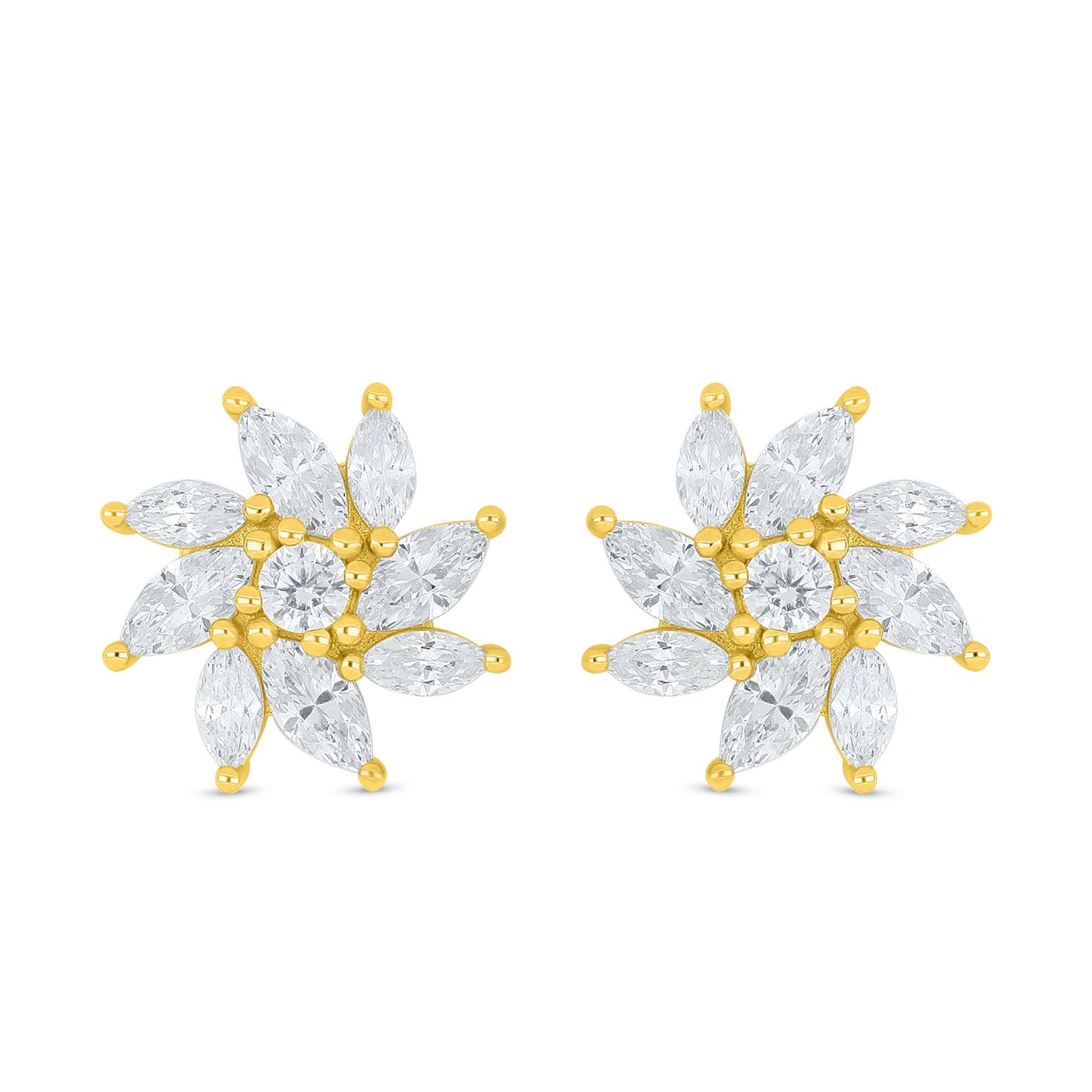 Sterling Silver 925 Earring Golden Plated Embedded With White Zircon