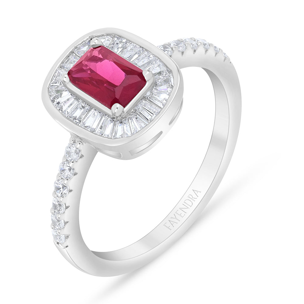 Sterling Silver 925 Ring Rhodium Plated Embedded With Ruby Corundum And White Zircon