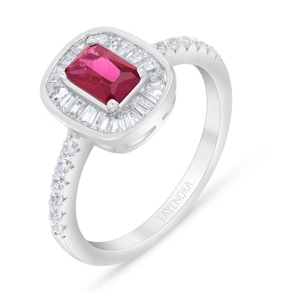 Sterling Silver 925 Ring Rhodium Plated Embedded With Ruby Corundum And White Zircon