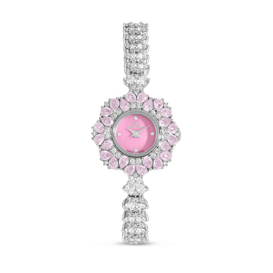 Stainless Steel 316L Watch Silver Color Embedded With Zircon Pink And White Zircon - PINK MOP DIAL