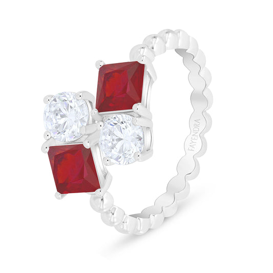 Sterling Silver 925 Ring Rhodium Plated Embedded With Ruby Corundum And White Zircon