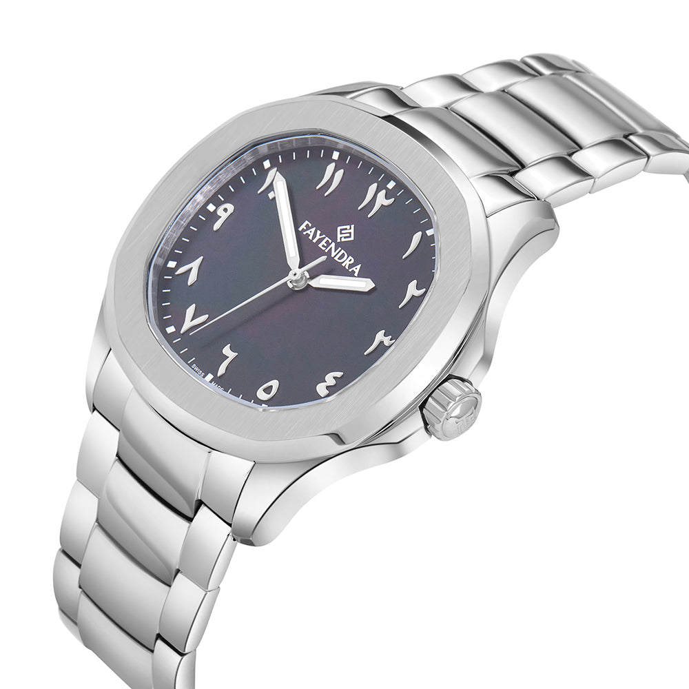 Stainless Steel 316L Watch Silver Color For Men - BLACK MOP DIAL