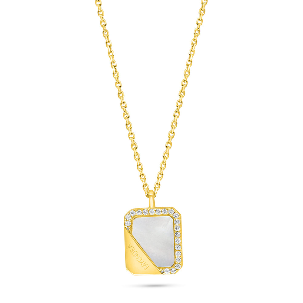 Sterling Silver 925 Necklace Golden Plated Embedded With White Shell And White Zircon LOGO