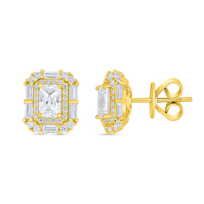 Sterling Silver 925 Earring Golden Plated Embedded With White Zircon