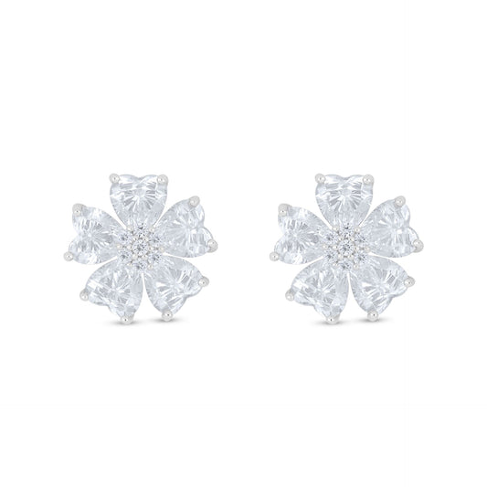 Sterling Silver 925 Earring Rhodium Plated Embedded With White Zircon