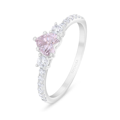 Sterling Silver 925 Ring Rhodium Plated Embedded With Pink Zircon And White Zircon