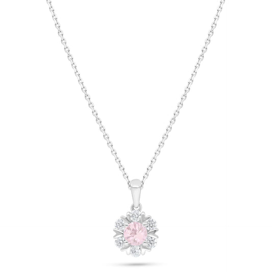 Sterling Silver 925 Necklace Rhodium Plated Embedded With Pink Zircon And White Zircon