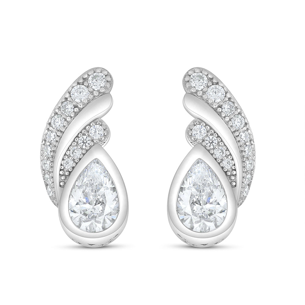 Sterling Silver 925 Earring Rhodium Plated Embedded With White Zircon