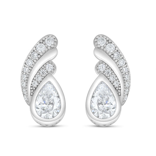 Sterling Silver 925 Earring Rhodium Plated Embedded With White Zircon