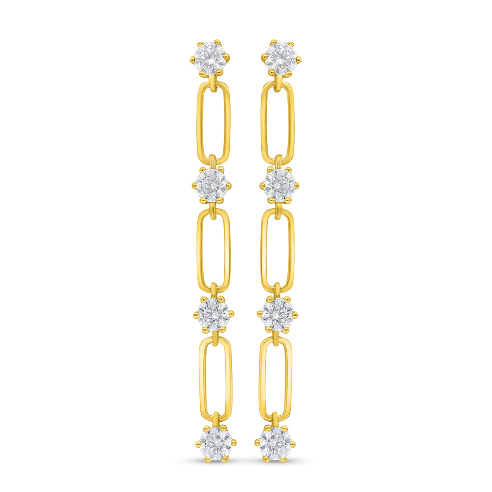 Sterling Silver 925 Earring Golden Plated Embedded With White Zircon