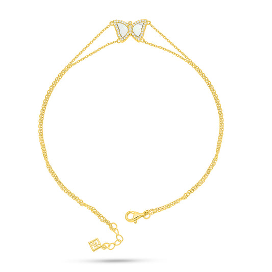 Sterling Silver 925 Anklet Golden Plated Embedded With White Shell And White Zircon