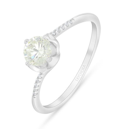 Sterling Silver 925 Ring Rhodium Plated Embedded With Diamond Zircon And White Zircon