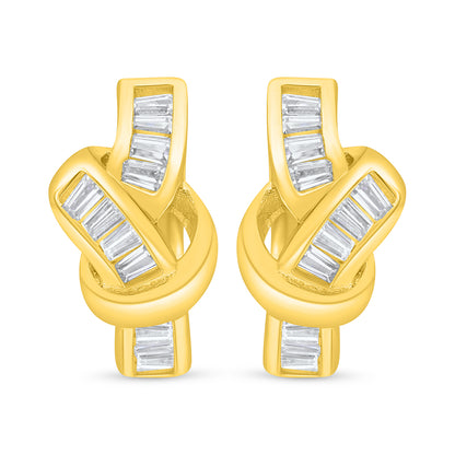 Sterling Silver 925 Earring Golden Plated Embedded With White Zircon