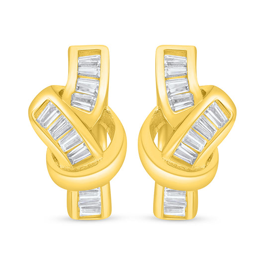 Sterling Silver 925 Earring Golden Plated Embedded With White Zircon