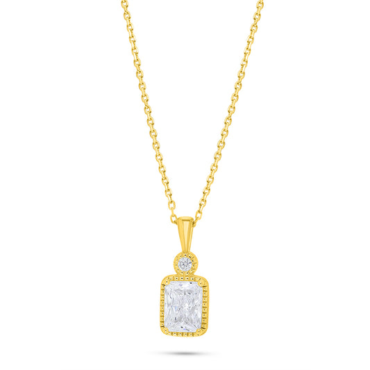 Sterling Silver 925 Necklace Golden Plated Embedded With White Zircon