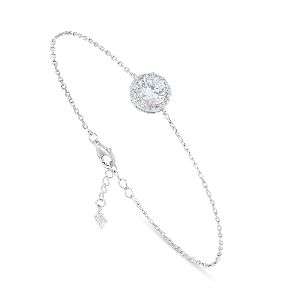 Sterling Silver 925 Bracelet Rhodium Plated Embedded With White Zircon