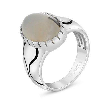 Sterling Silver 925 Ring Rhodium And Black Plated Embedded With Cabochon Natural Agate For Men