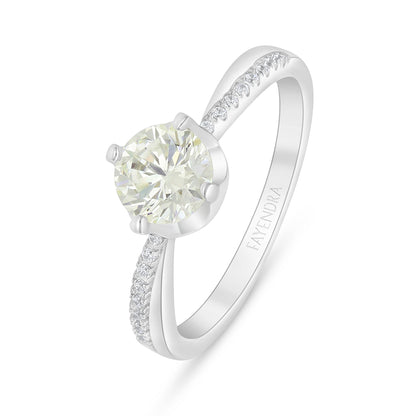 Sterling Silver 925 Ring Rhodium Plated Embedded With Yellow Diamond And White Zircon