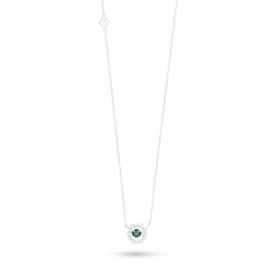 Sterling Silver 925 Necklace Rhodium Plated Embedded With Emerald Zircon And White Zircon