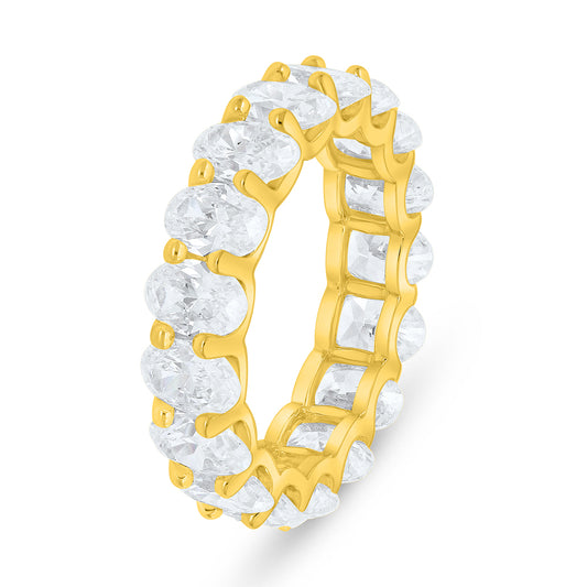 Sterling Silver 925 Ring Golden Plated Embedded With White Zircon