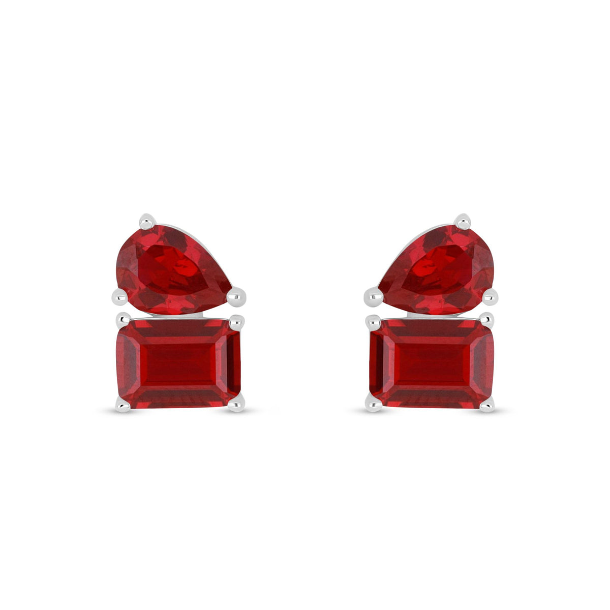 Sterling Silver 925 Earring Rhodium Plated Embedded With Ruby Corundum