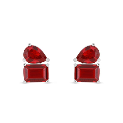 Sterling Silver 925 Earring Rhodium Plated Embedded With Ruby Corundum