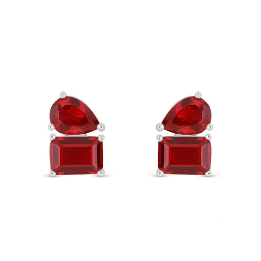 Sterling Silver 925 Earring Rhodium Plated Embedded With Ruby Corundum