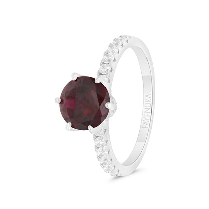 Sterling Silver 925 Ring Rhodium Plated Embedded With Ruby Corundum And White CZ