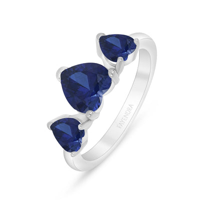 Sterling Silver 925 Ring Rhodium Plated Embedded With Sapphire Corundum And White Zircon