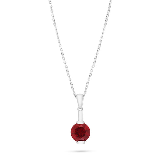 Sterling Silver 925 Necklace Rhodium Plated Embedded With Ruby Corundum