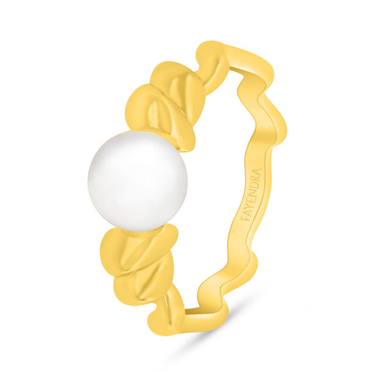 Sterling Silver 925 Ring Golden Plated Embedded With Natural White Pearl