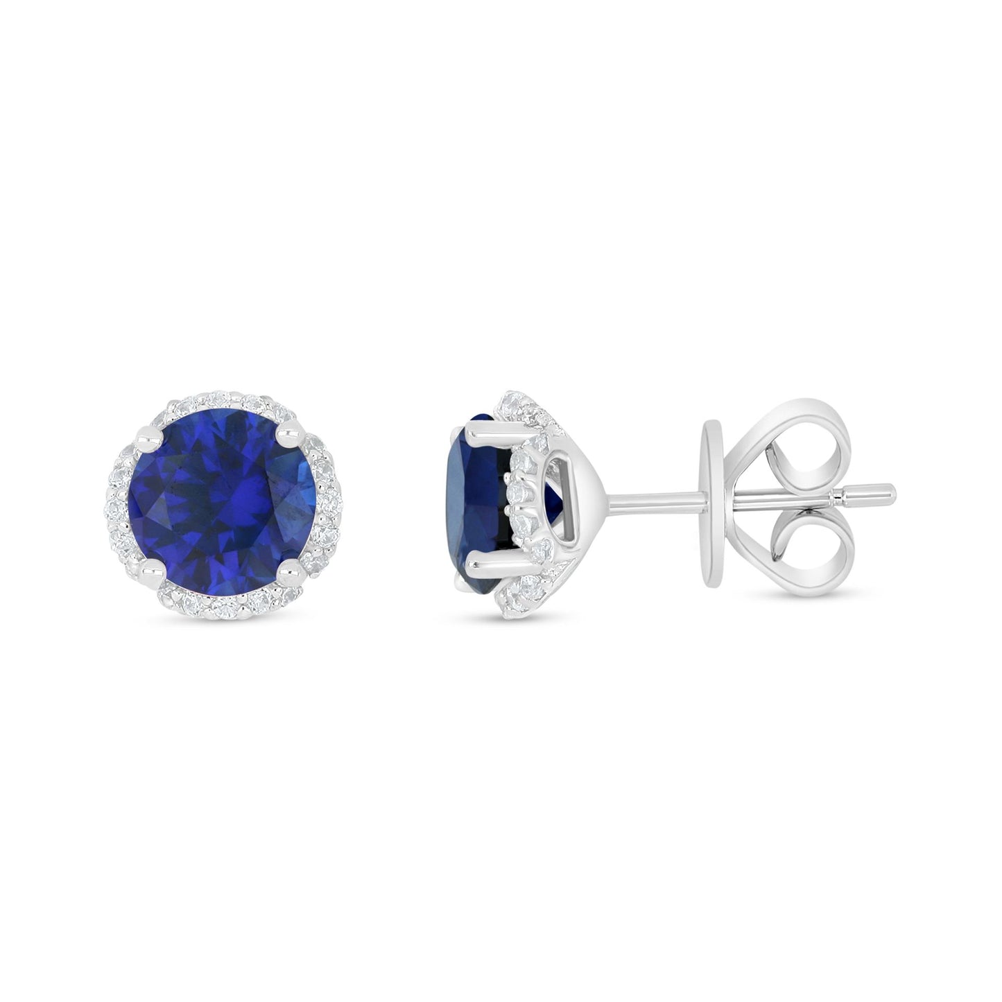 Sterling Silver 925 Earring Rhodium Plated Embedded With Sapphire Corundum And White Zircon