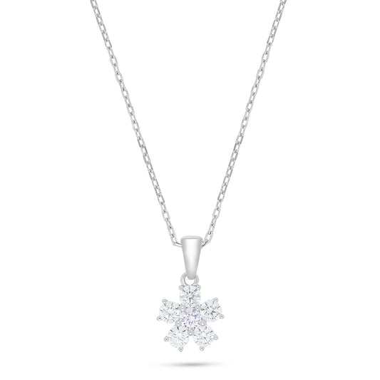 Sterling Silver 925 Necklace Rhodium Plated Embedded With Pink Zircon And White Zircon