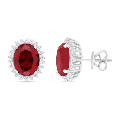 Sterling Silver 925 Earring Rhodium Plated Embedded With Ruby Corundum And White Zircon