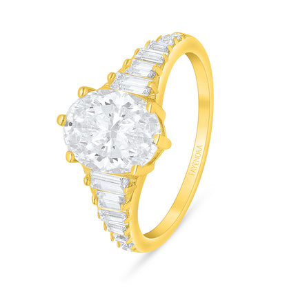 Sterling Silver 925 Ring Golden Plated Embedded With Diamond Zircon And White Zircon